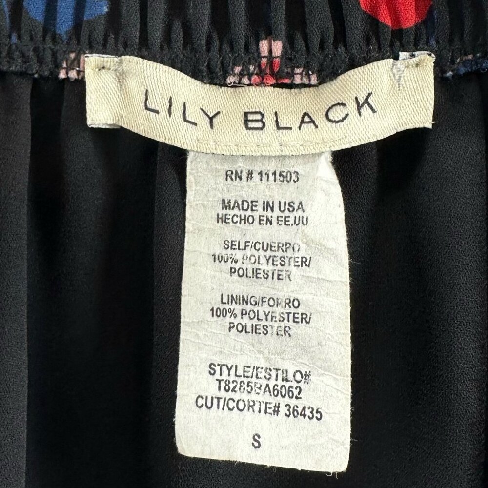 Lily Black A-Line Skirt Womens S Button Front Elastic Waist Floral Black Orange - Picture 8 of 9